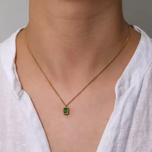 Stainless Steel Zircon Pendant Necklace 18K PVD Gold Plated Geometric Necklace Simple Trendy Jewellery for Anniversary Party