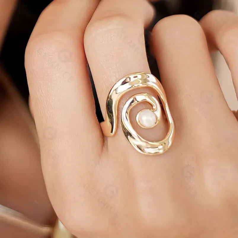 Gemnel Gold Plated Spiral Shape Women Ring with Freshwater Pearl