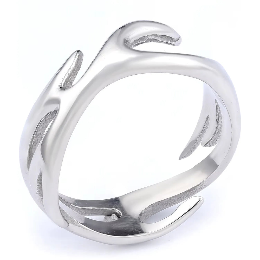 Silver Gold Minimalist Design Stainless Steel Polished Fire Flame Irregular Ring