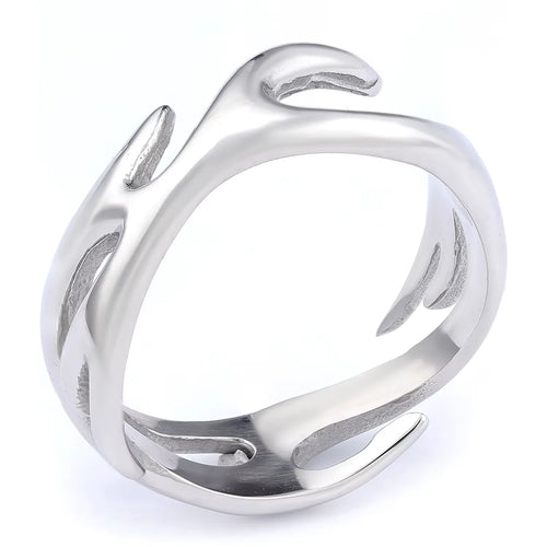 Silver Gold Minimalist Design Stainless Steel Polished Fire Flame Irregular Ring