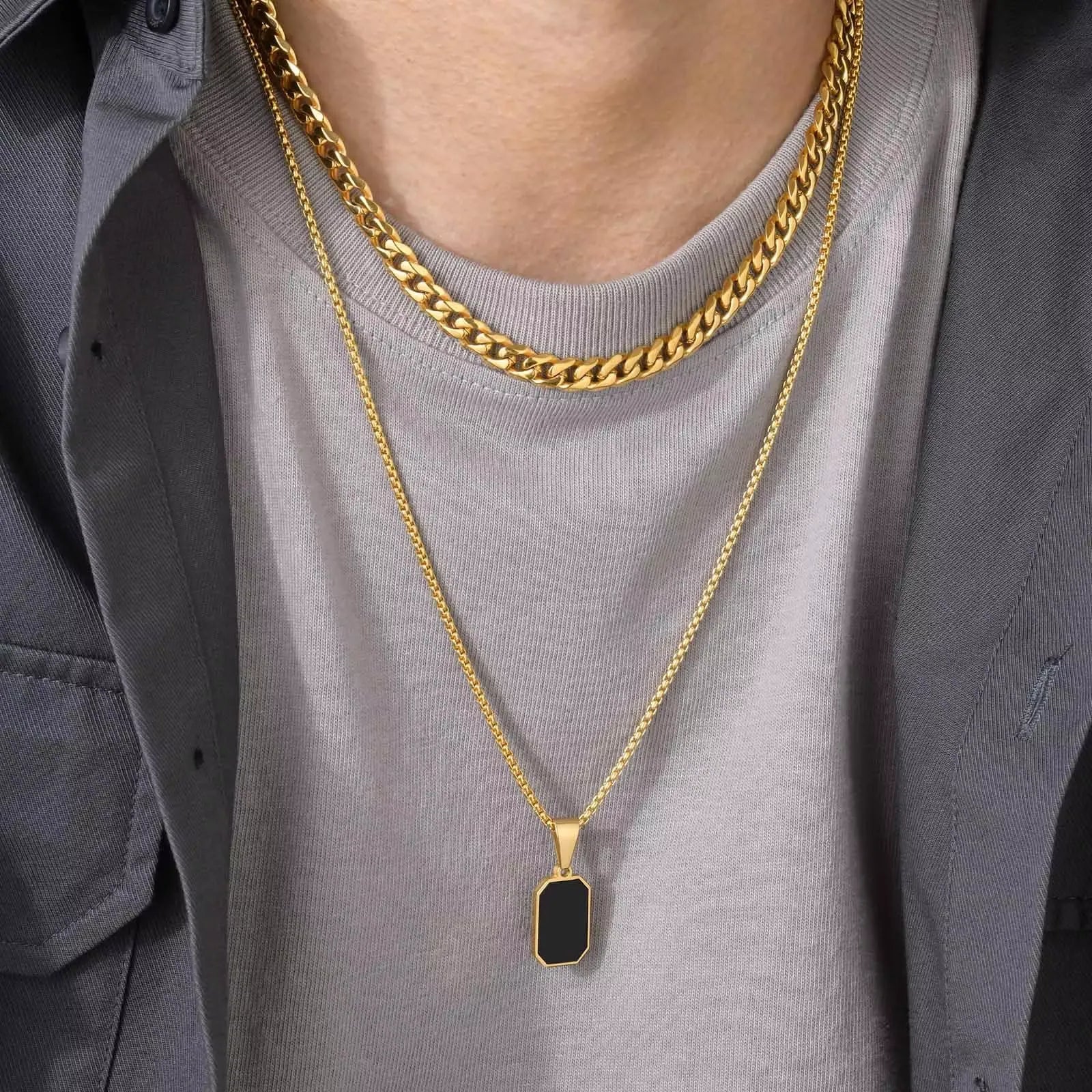 Double Cuban Chain Black Pendant