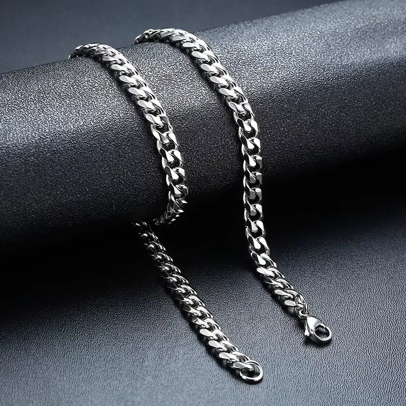G3285 Wholesale Stainless Steel Jewellery Double Layer Cuban Chain Geometric Rectangular Black Pendant Necklace for Men