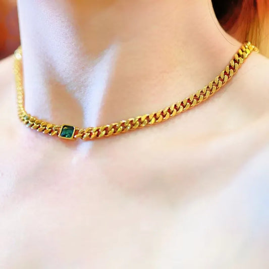 18k Gold Green Zircon Necklace