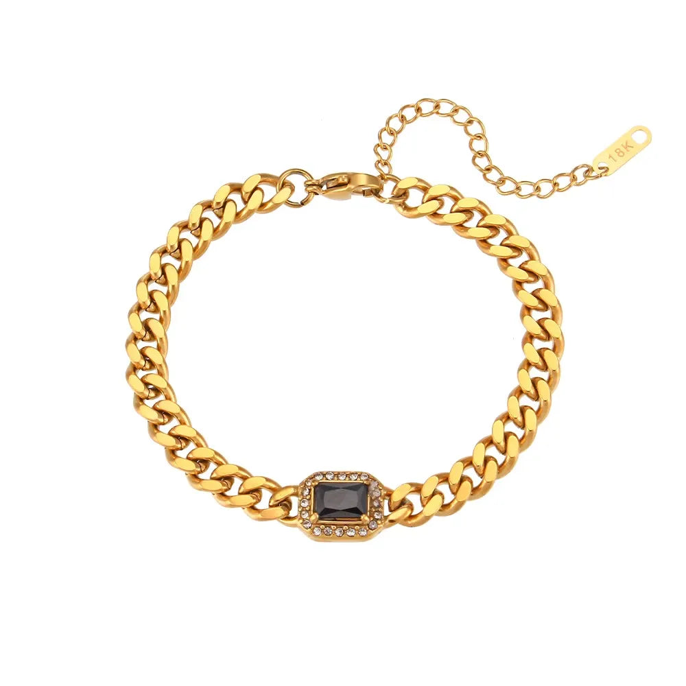 Stainless Steel Cuban Chain Jewelry Set for Women with Colorful Zircon 18k PVD Gold Plated High Quality Cuban Necklace