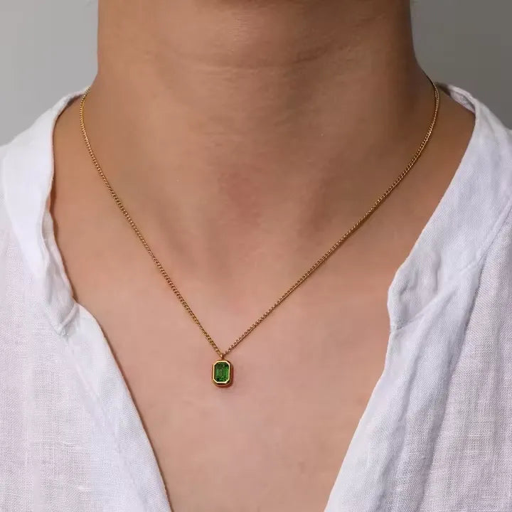 Stainless Steel Zircon Pendant Necklace 18K PVD Gold Plated Geometric Necklace Simple Trendy Jewellery for Anniversary Party