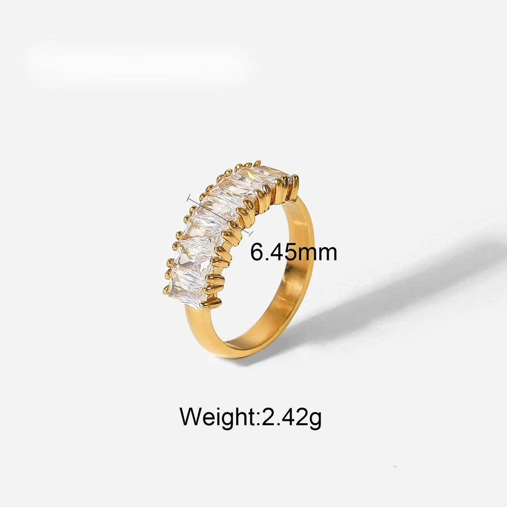 INS Net Red Fashion Jewelry 18K Gold Plated Half Circle Rectangle Zircon Knuckle Female Rings